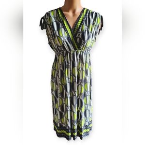 LONDON TIMES Dress Medium 8 Stretch Lime Green Grey Black